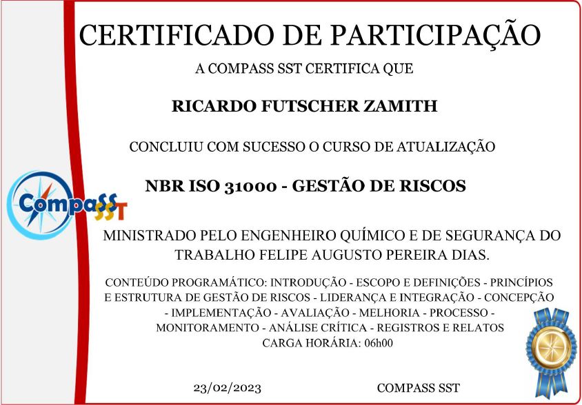 Curso de Atualização da Norma ISO 31.000 - GESTÃO DE RISCOS
